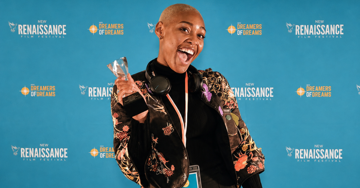 NRFF award winner celebrating with her trophy